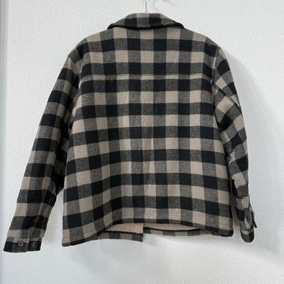 WOOLRICH Tumbleweed Buffalo Plaid Sherpa Lined Wool Jacket Beige Black L - Picture 4 of 7